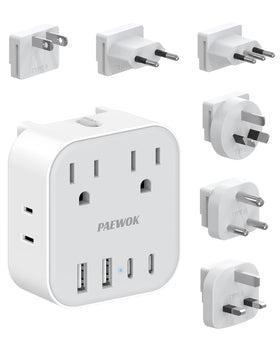 Paewok 8-in-1 travel adapter for universal region compatibility.