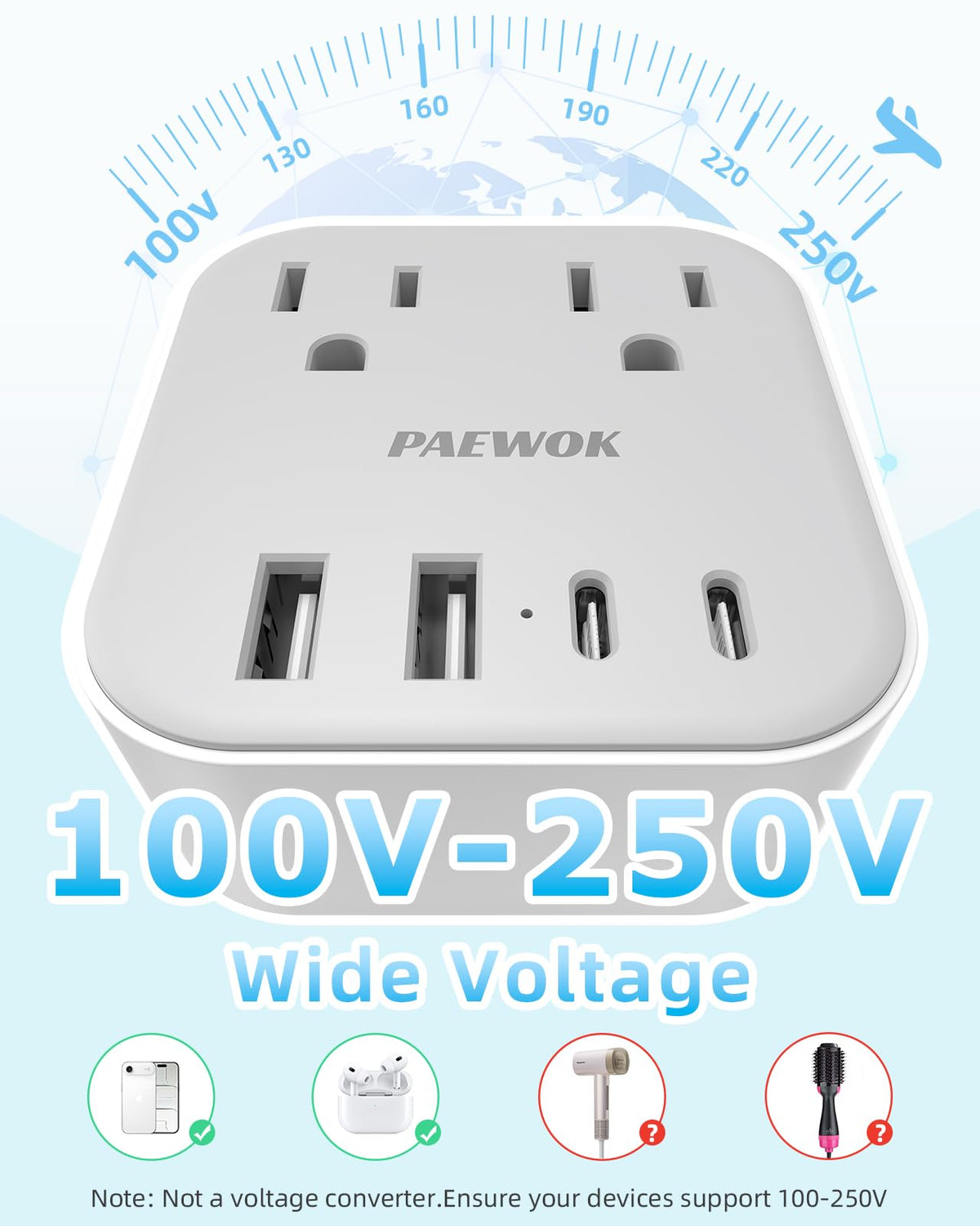 PAEWOK packaging shows all adapters neatly organized for trips.