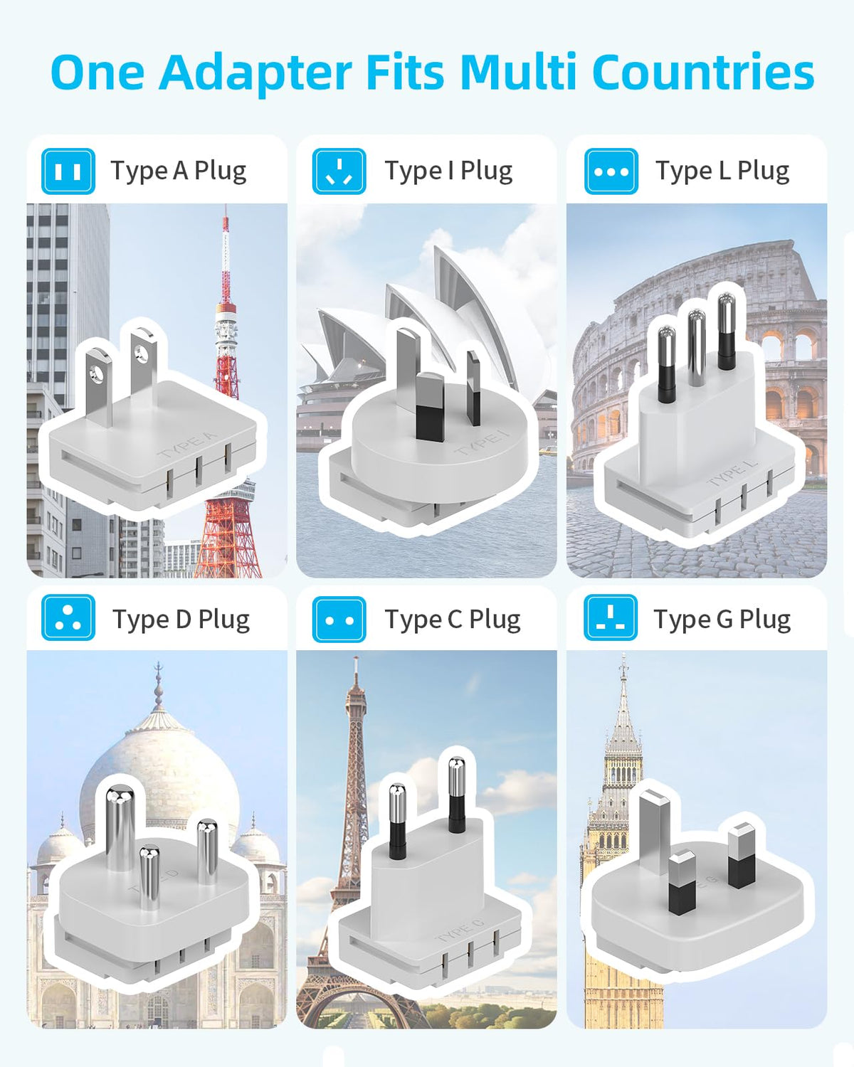 Paewok travel adapter with detachable plugs for UK/EU and beyond.