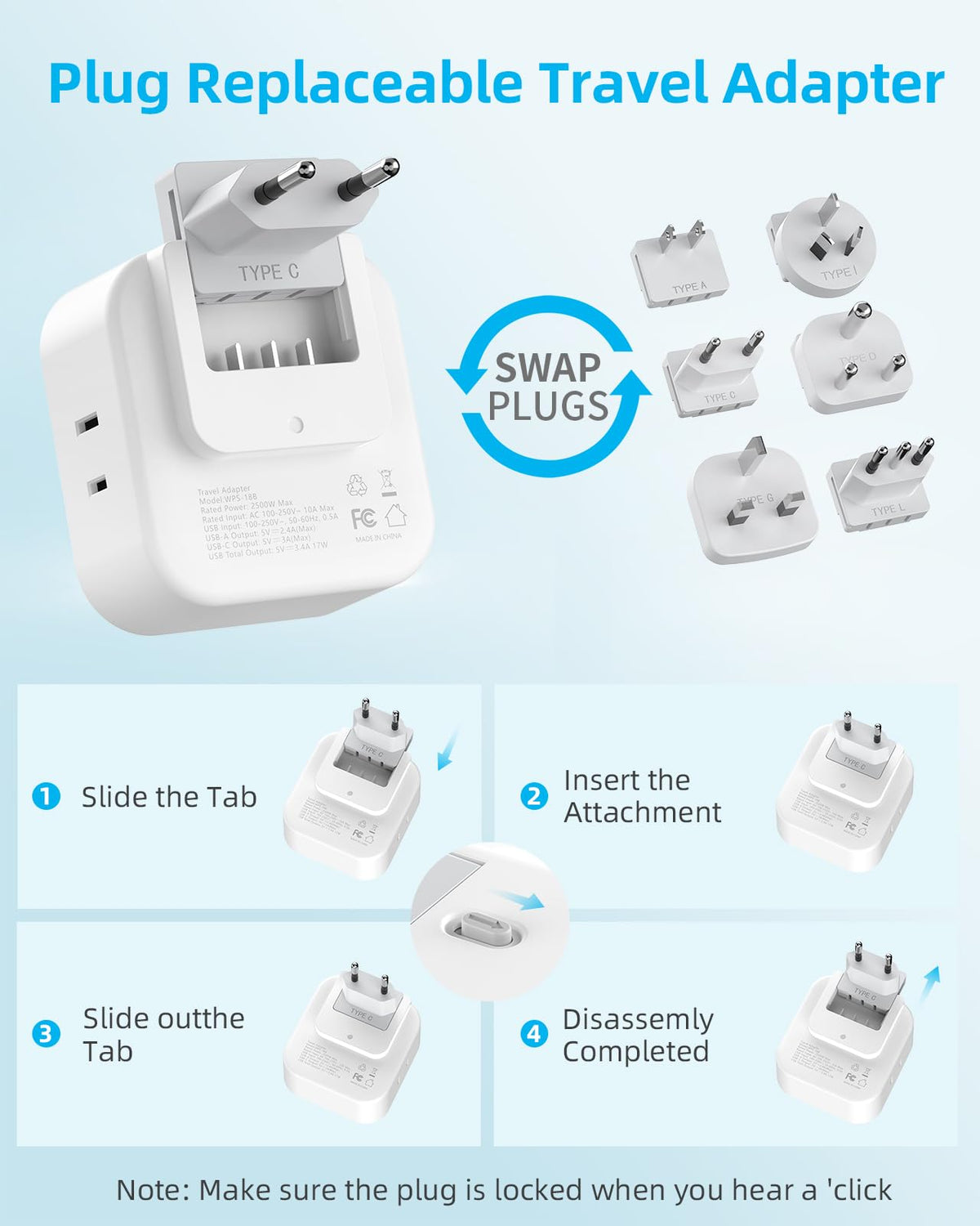 Paewok USB-C ports provide 3A fast charging for modern devices.