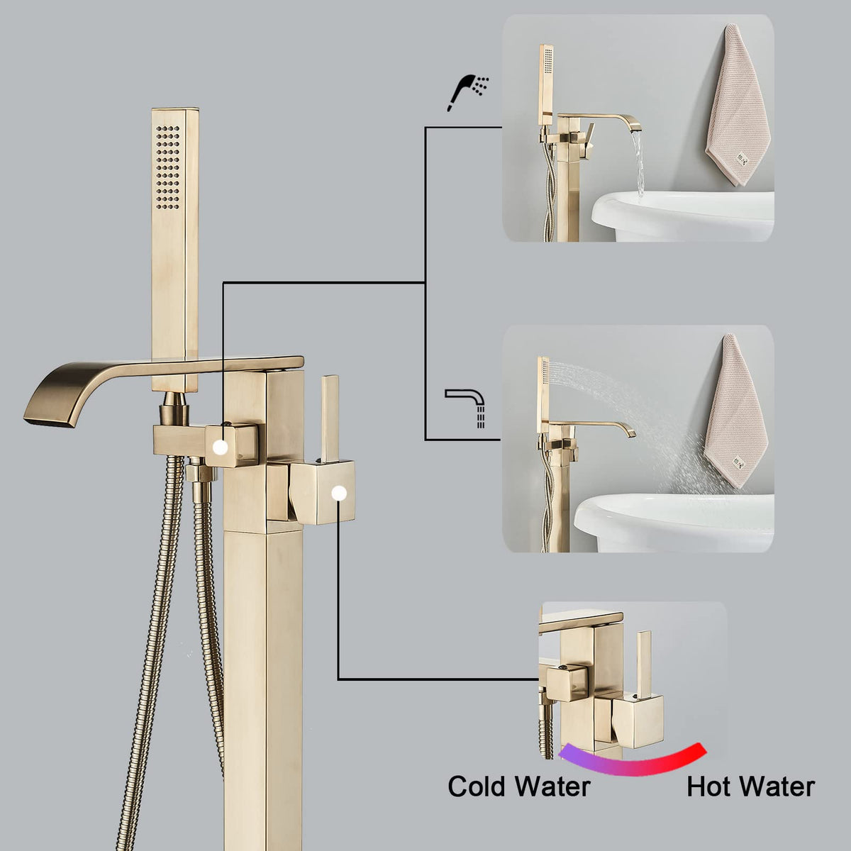 Pafilly floor-mount waterfall tub filler with smooth flow