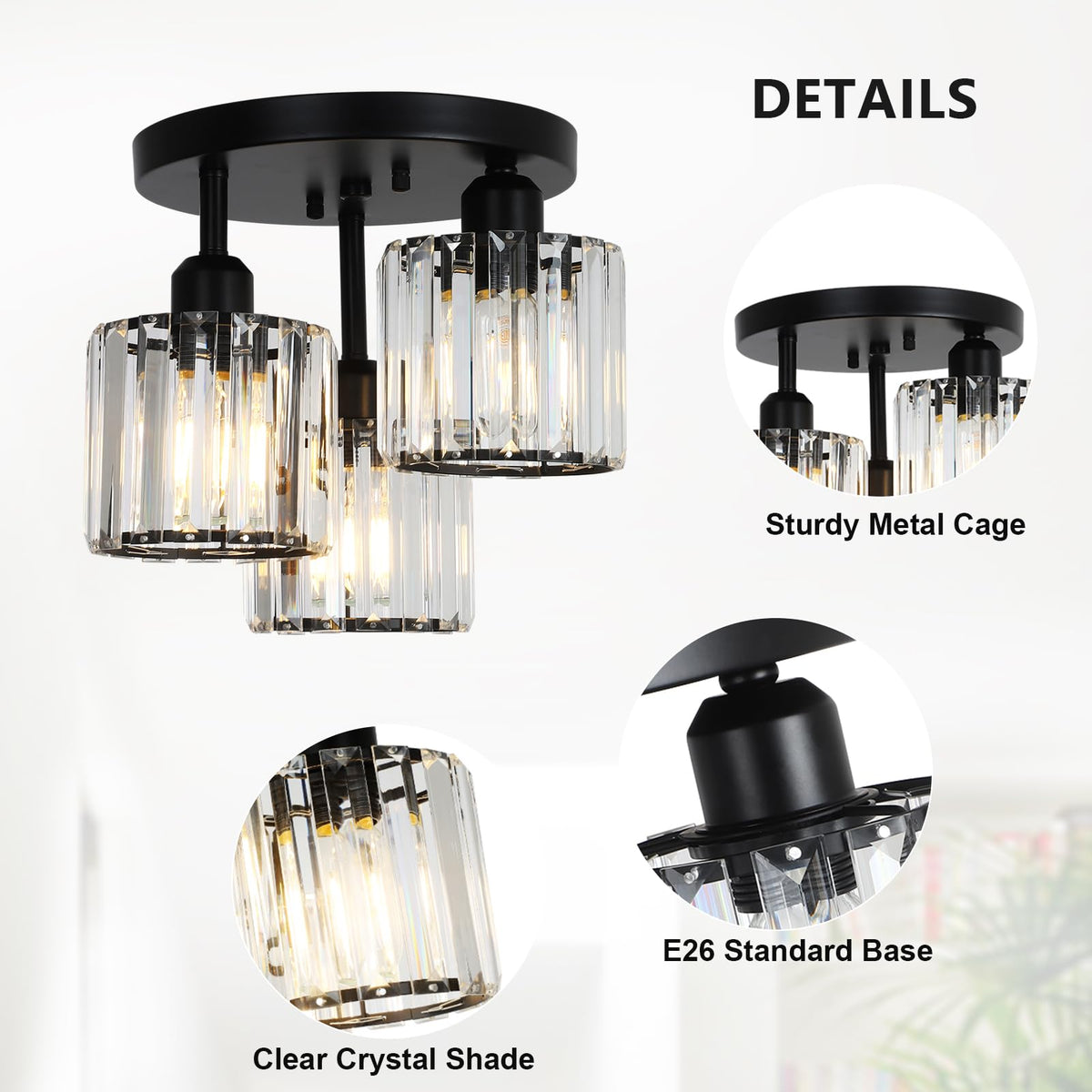 PAUFUL 3-light black ceiling light enhances modern hallways and kitchens.