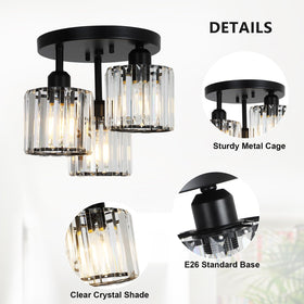 PAUFUL 3-light black ceiling light enhances modern hallways and kitchens.