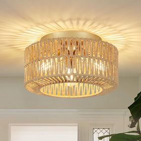 PAUFUL boho light fixture with 3-light rattan shade for warm living room ambiance