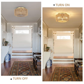 PAUFUL rattan chandelier flush mount creates cozy entryway glow
