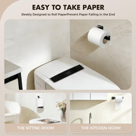 PAHSFS matte black toilet paper holder offers accessible roll storage.