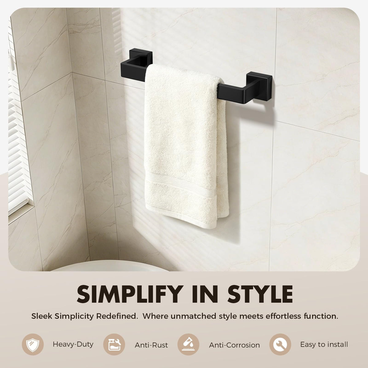 PAHSFS matte black towel ring keeps towels neatly within easy reach.