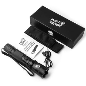Pain Safari 2-in-1 stun gun flashlight 9,000 volts for deterrence.