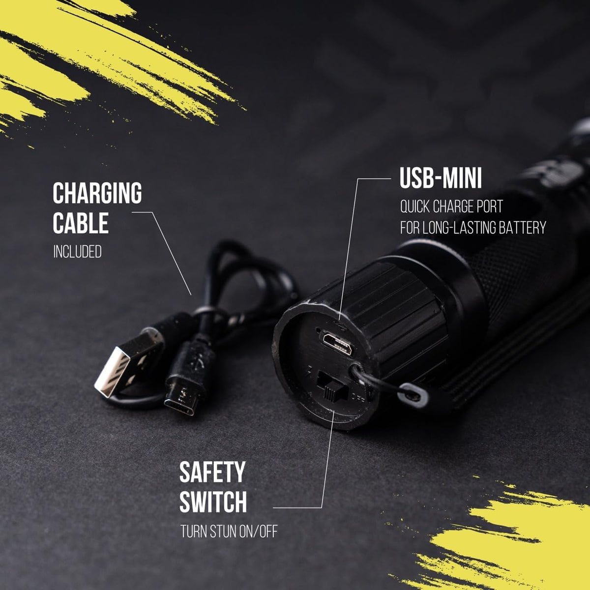 Pain Safari 2-in-1 stun gun flashlight holster included for quick carry.