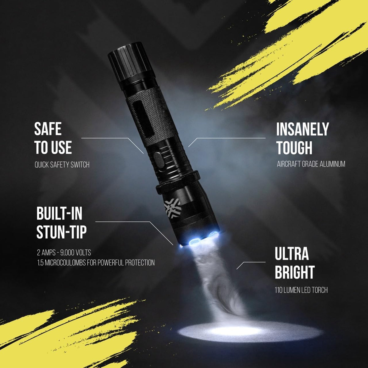 Pain Safari 2-in-1 stun gun flashlight side view highlights slim profile.