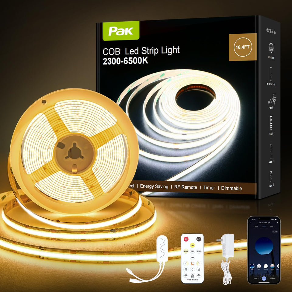 Pak COB LED strip 16.4ft provides broad bright coverage for living spaces