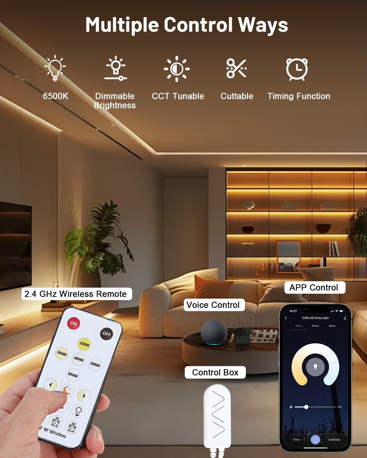 Pak COB LED strip 24V cuttable design for precise installations