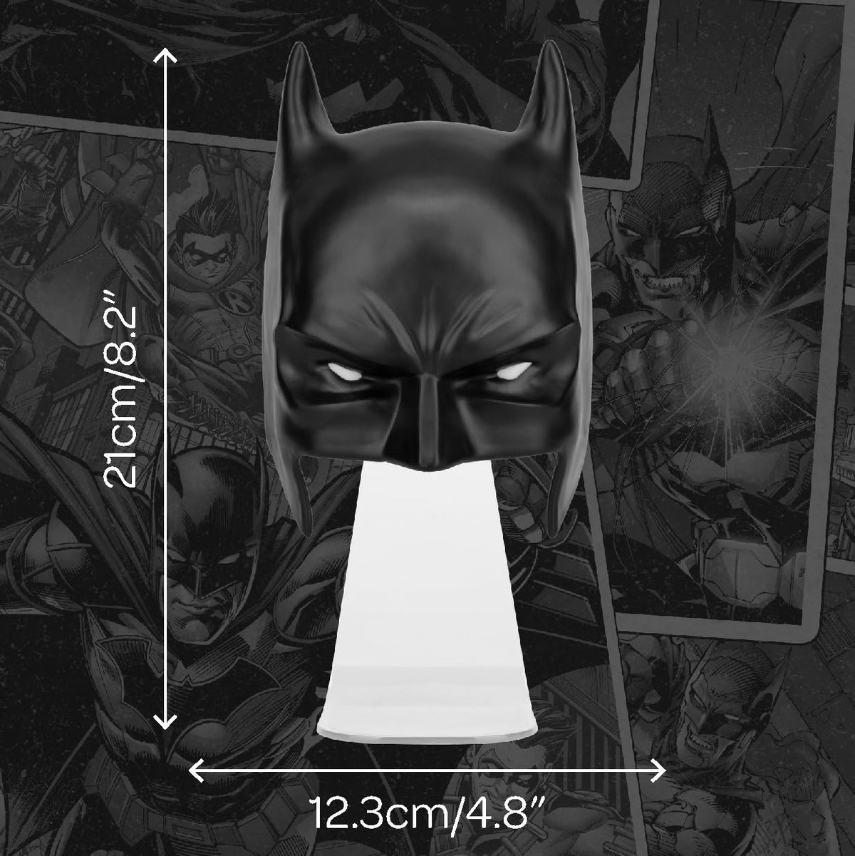 Paladone Batman Mask Light side view shows compact, mask-like design in matte black.