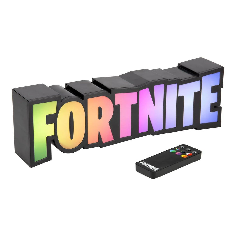 Paladone Fortnite RGB light logo with remote for vibrant wall display.