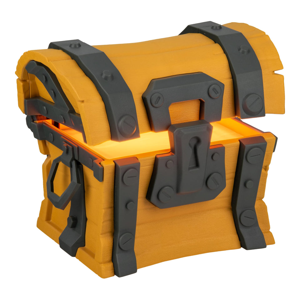 Paladone Fortnite Loot Chest Light front view with glowing loot for authentic gaming decor.