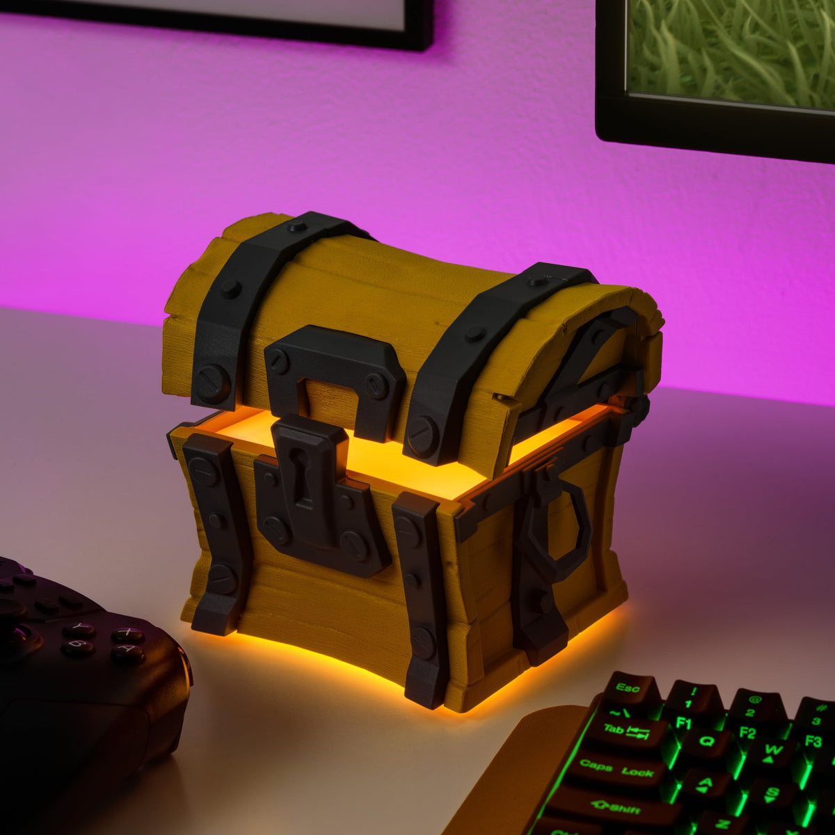 Paladone Fortnite Loot Chest Light illuminated chest display adding immersive room ambiance.