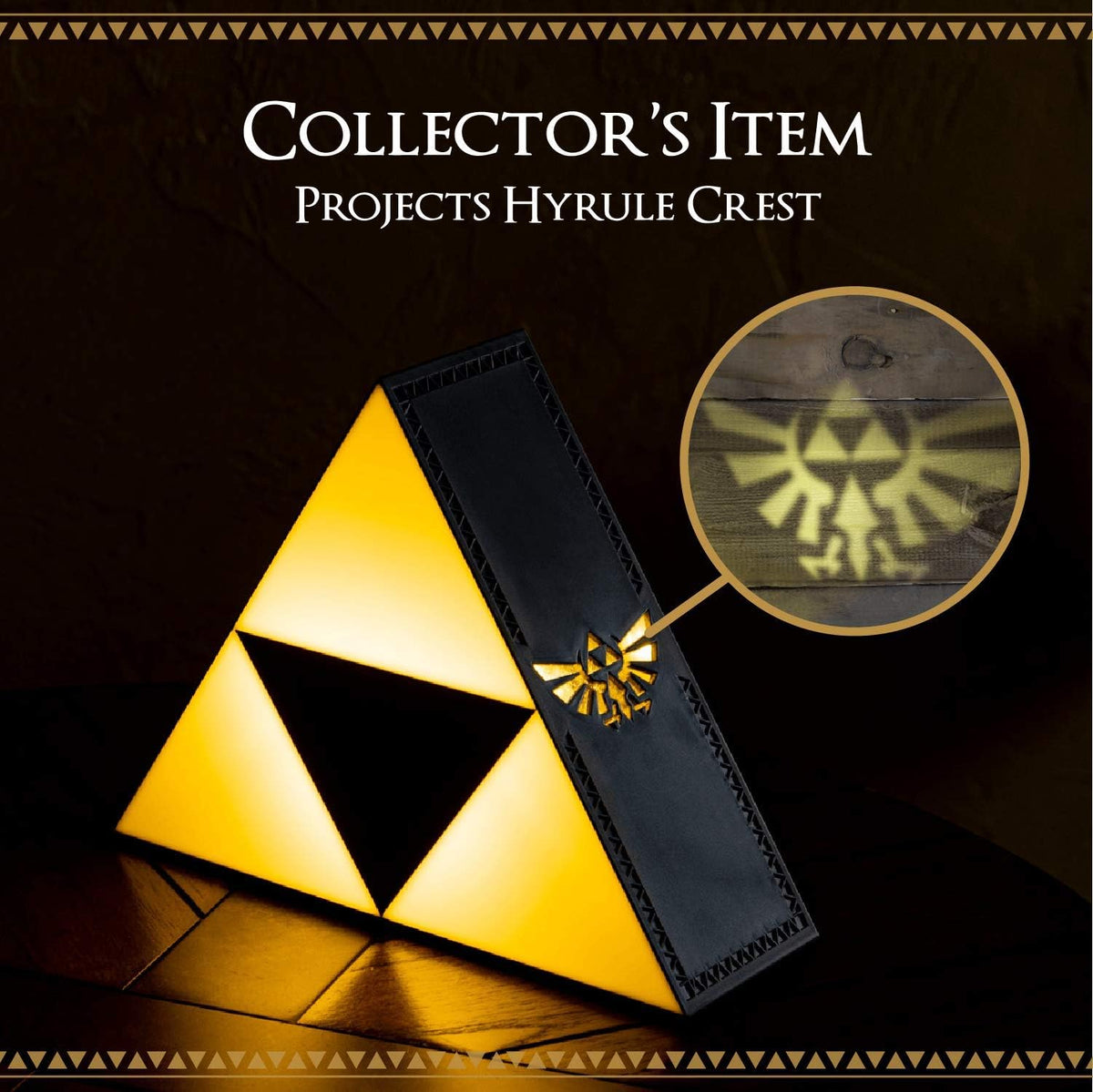 Hyrule logo projection from Paladone Triforce Night Light onto wall