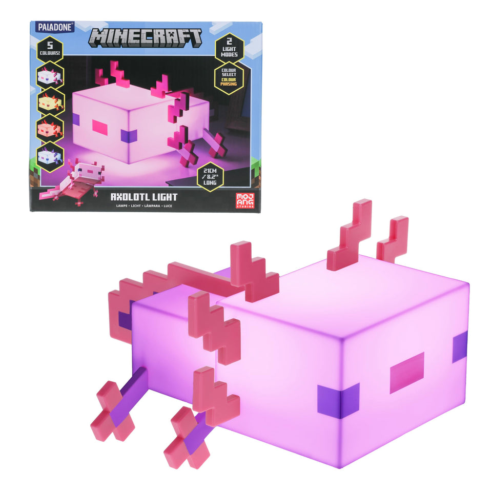 Paladone Minecraft Axolotl Light offers five color modes for versatile mood lighting.