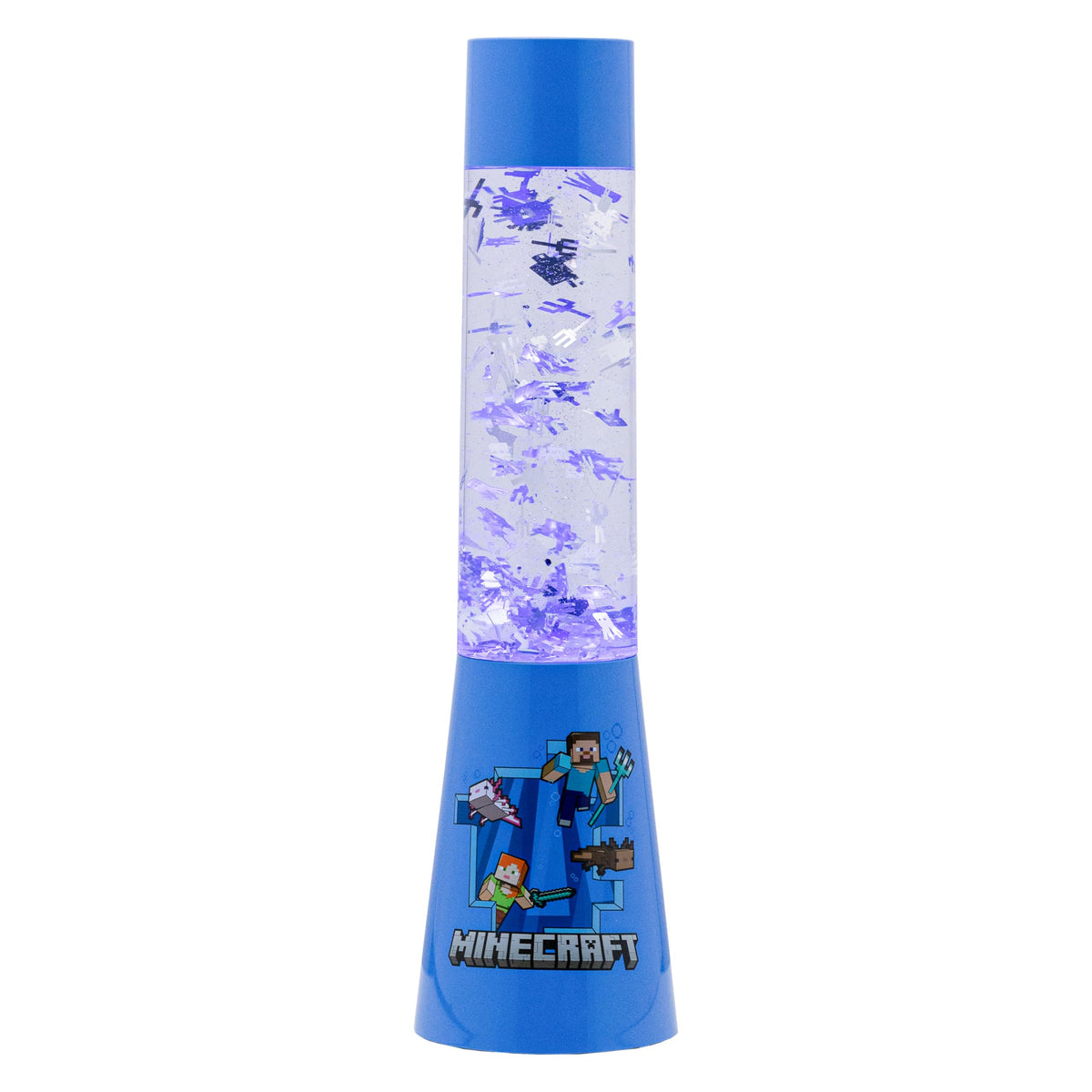 Paladone Minecraft Glitter Flow Lamp side view for ambient room glow