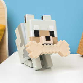 Paladone Minecraft Wolf GloBuddies lamp is battery-powered, no wires for easy bedside setup