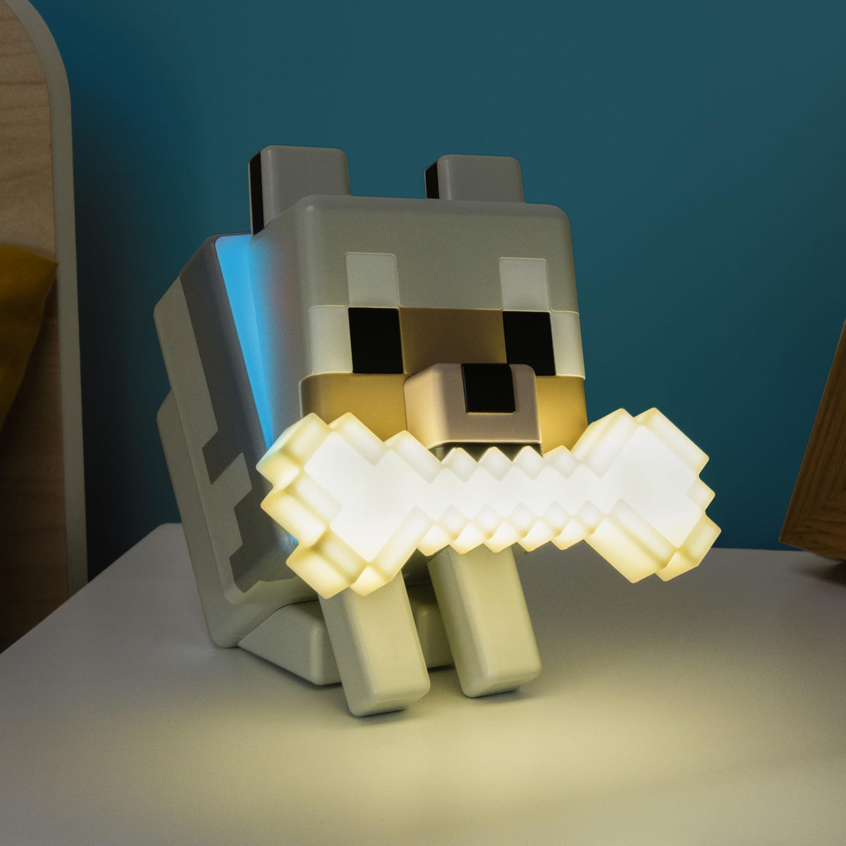 Paladone Minecraft Wolf GloBuddies enhances shelves or desks with licensed Minecraft flair