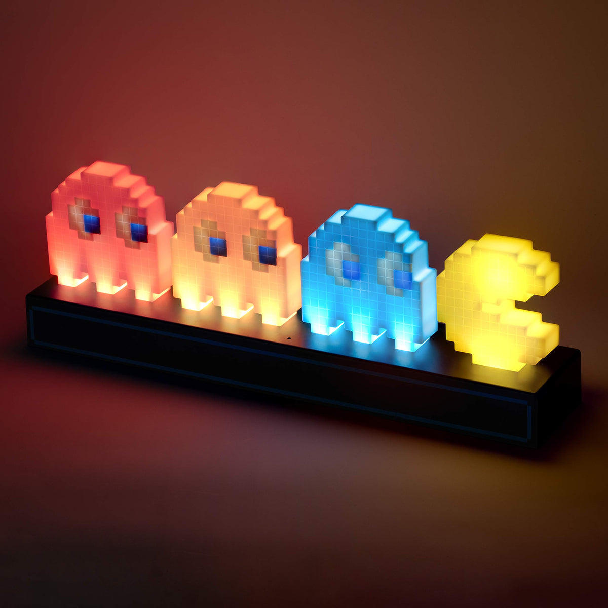 Paladone Pac-Man light with ghosts, side view highlights retro color details.