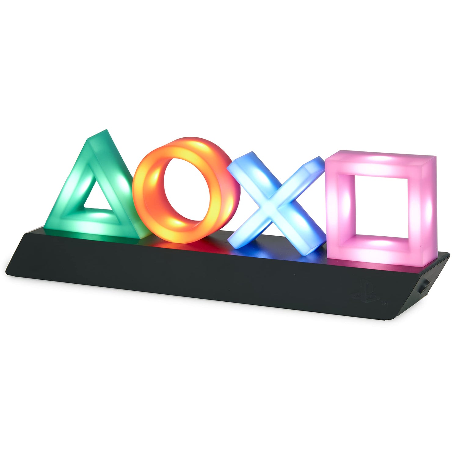 Paladone PlayStation Icons Light, front view, enhances desk ambience with a soft gaming glow.