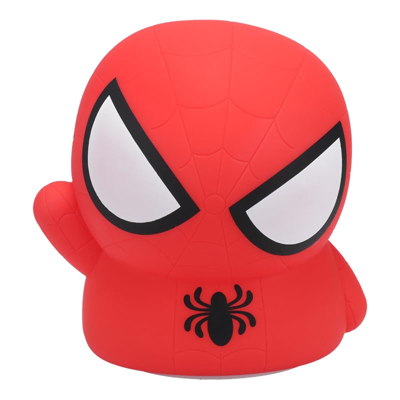Paladone Spiderman SquishyGlo lamp in night mode offering comforting bedside lighting for bedtime routines.