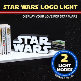 Paladone Star Wars Logo Light freestanding option adds star field glow on desks or shelves.