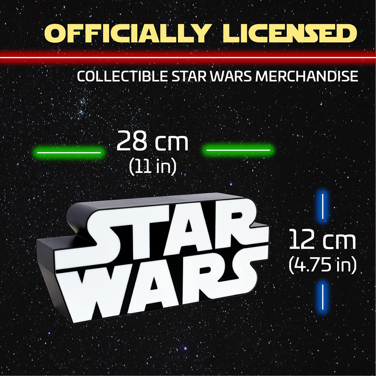 Paladone Star Wars Logo Light USB powered with phase-on mode for easy plug-and-play setup.