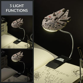 Paladone Millennium Falcon clip-on light with flexible arm for precise lighting.