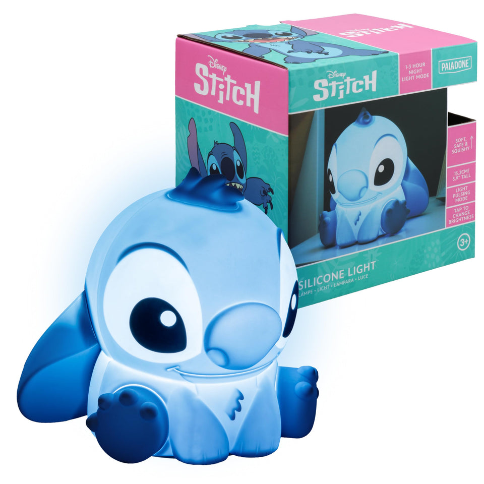 Paladone Stitch Squishy Lamp shown as a cute bedside light for bedtime routines.