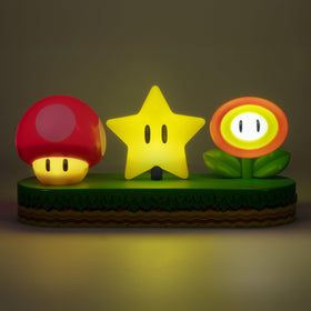 Paladone Super Mario Icon Light shown on a desk setup ready for night gaming.