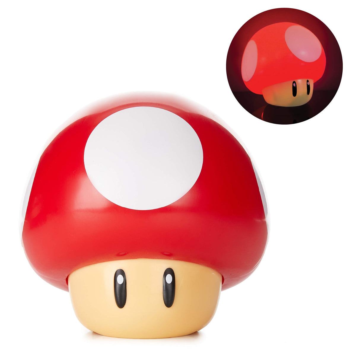 Paladone Super Mario Mushroom Light glows soft red for cozy nights.