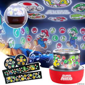 Paladone Super Mario Projection Light casts Scene 1 on walls for an immersive Mushroom Kingdom mood.