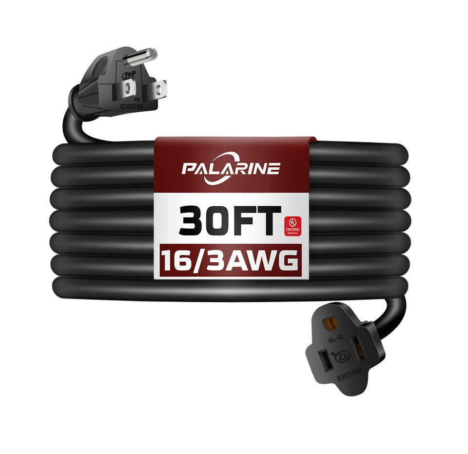 PALARINE 30ft cord outdoors powering lights in rain-ready setup.