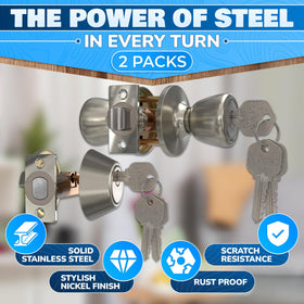 PalaYou keyed-entry knob with deadbolt provides double-lock protection.