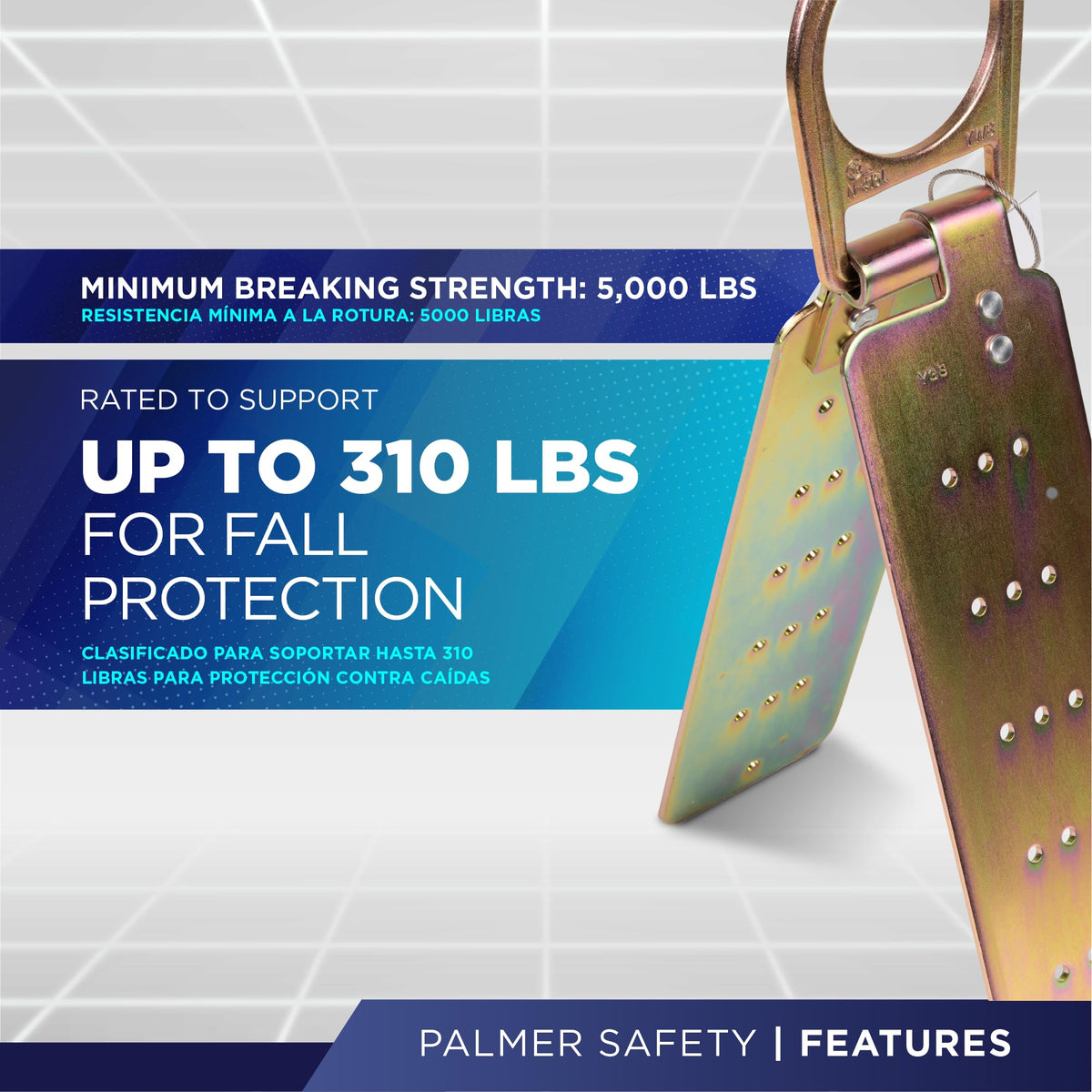 Palmer Safety anchor bracket mounted on structural surfaces supports temporary fall protection tasks.