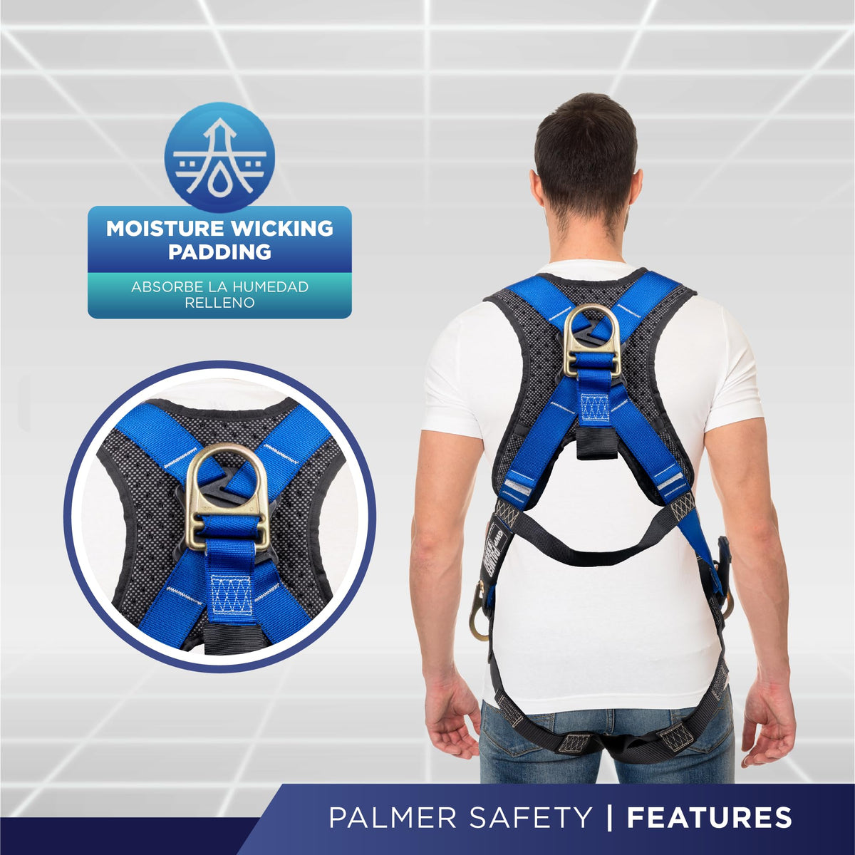 Palmer Safety ATERET back pad integrated for comfortable all-day wear.