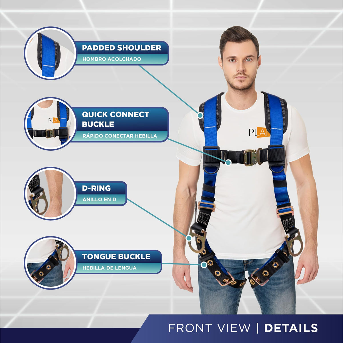 Palmer Safety ATERET harness shown with quick-connect buckle in action.