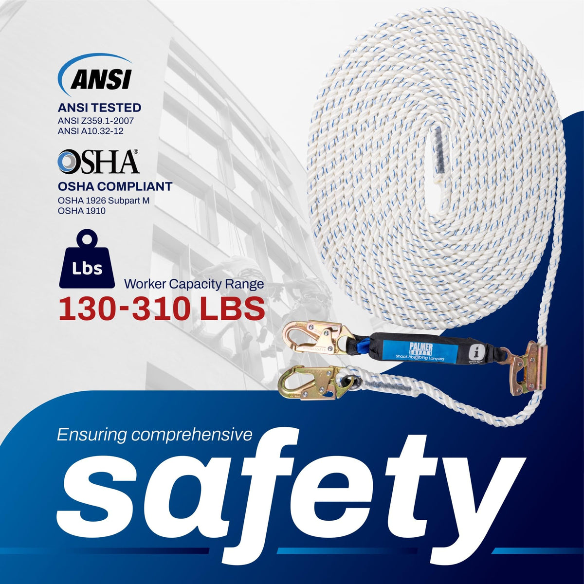 Palmer Safety five-eighth-inch rope highlights durable, abrasion-resistant line for harsh workdays.