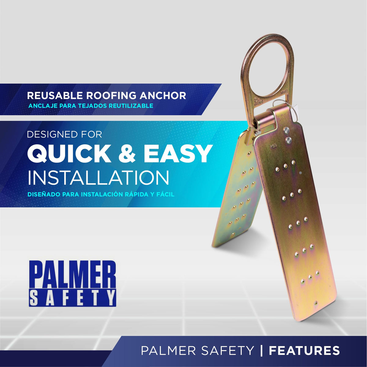 Palmer Safety galvanized steel roof anchor provides durable D-ring attachment on wood or metal surfaces.