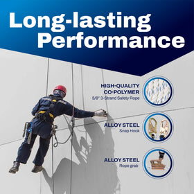 Palmer Safety shock absorber unit used to mitigate fall forces during setup.