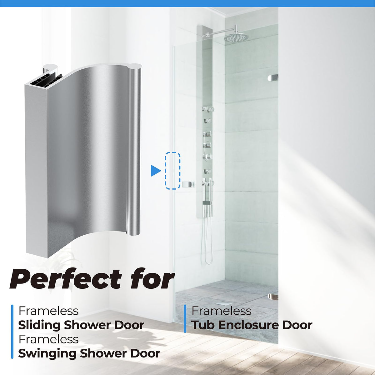 PalpitateC easy-installation no-drill shower door handle for quick upgrades.