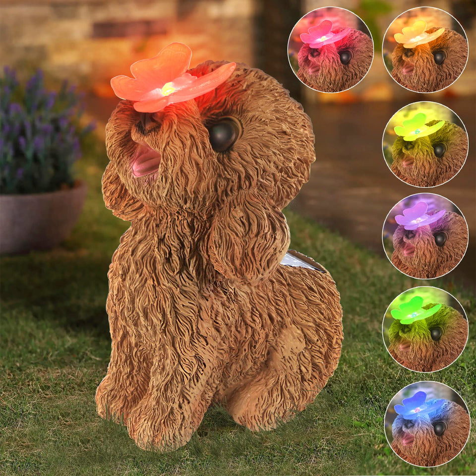 PaLuQiYa dog statue with solar light for outdoor ambiance