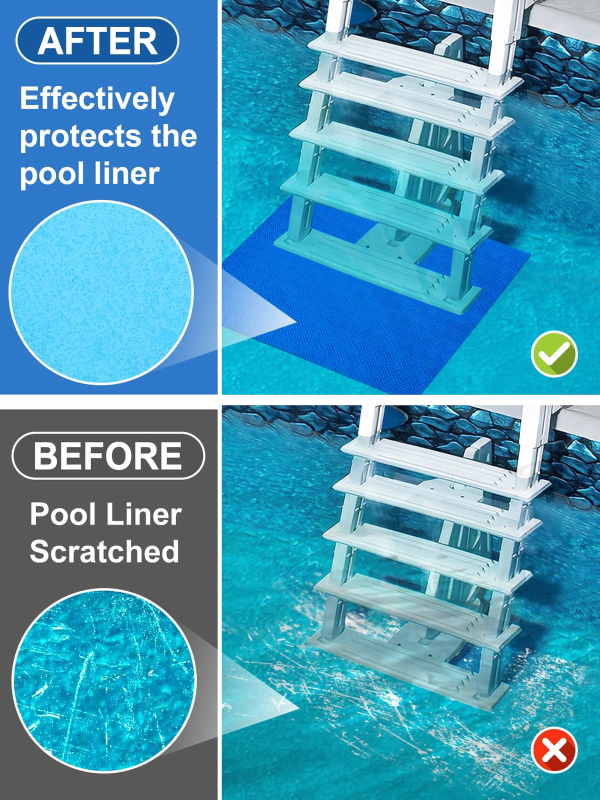 PAMASE pool ladder mat easy trim fit adjusts for different pool sizes.
