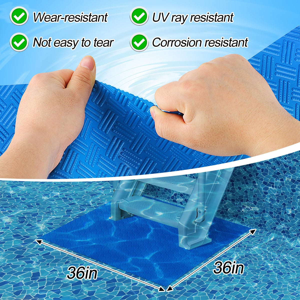 PAMASE pool ladder mat non-slip texture improves underwater grip for safety.