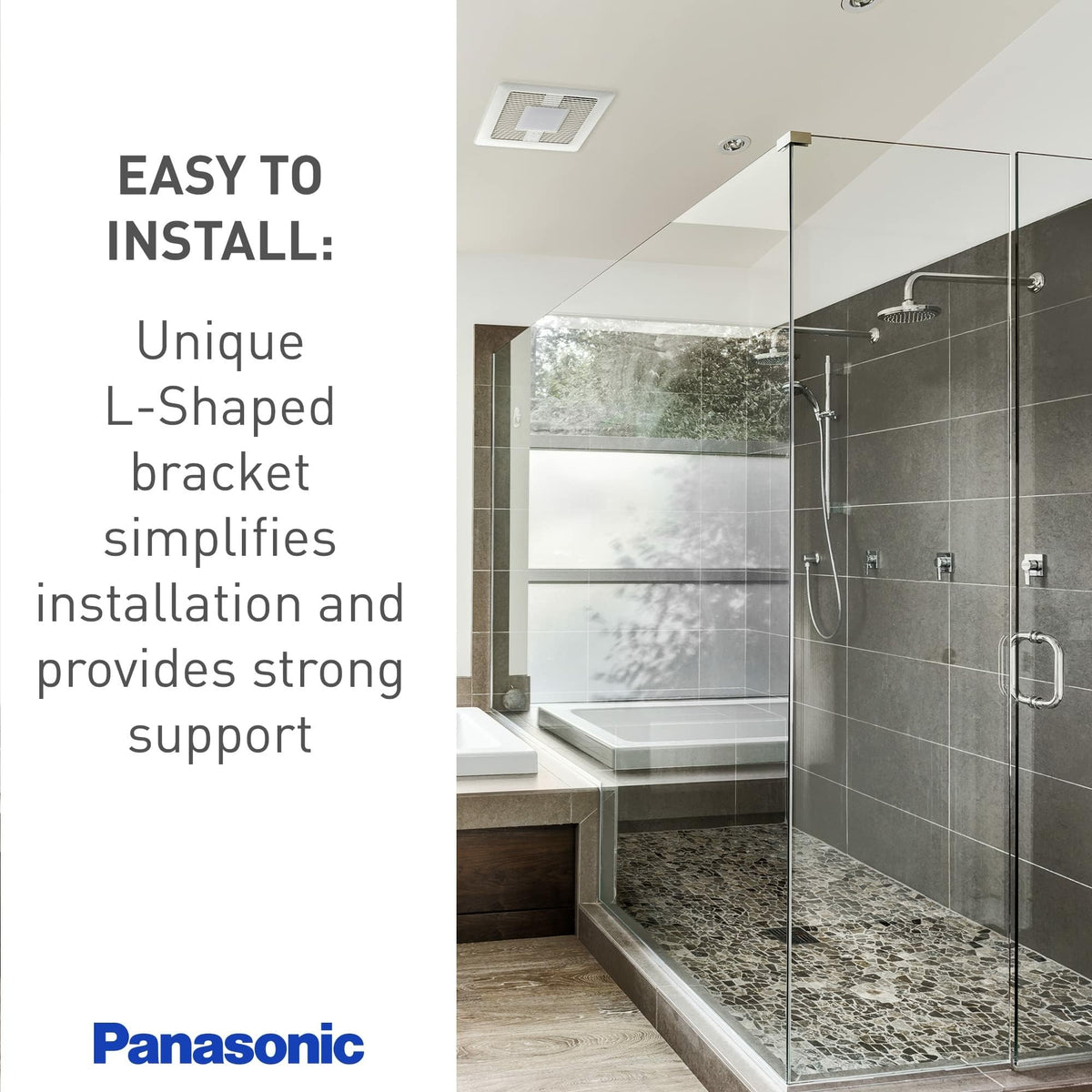 Panasonic WhisperValue FV-0510VSC1 quiet operation in a busy bathroom scenario.