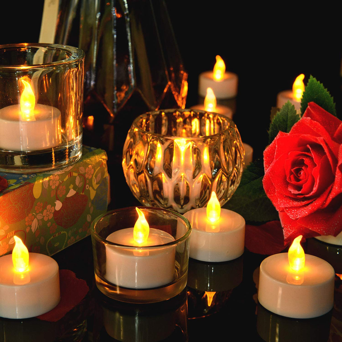 Pandaing Unscented Warm-Yellow LED tealights provide fragrance-free mood lighting.