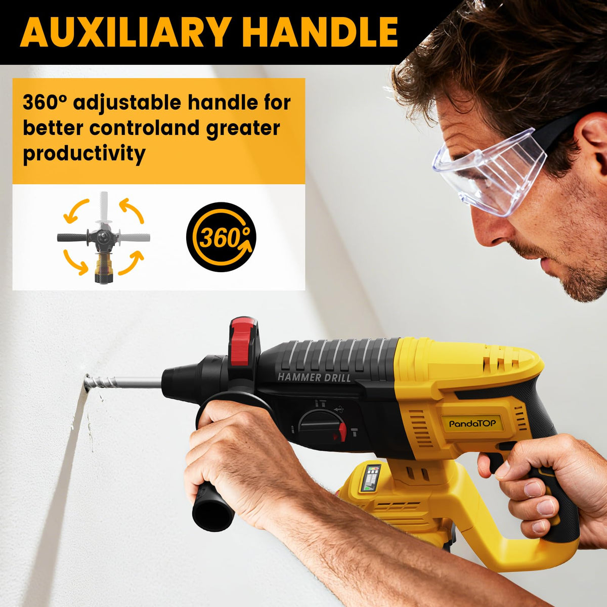 PandaTOP Four-Function Operation adapts to drilling, hammering, chiseling, and angle changes.